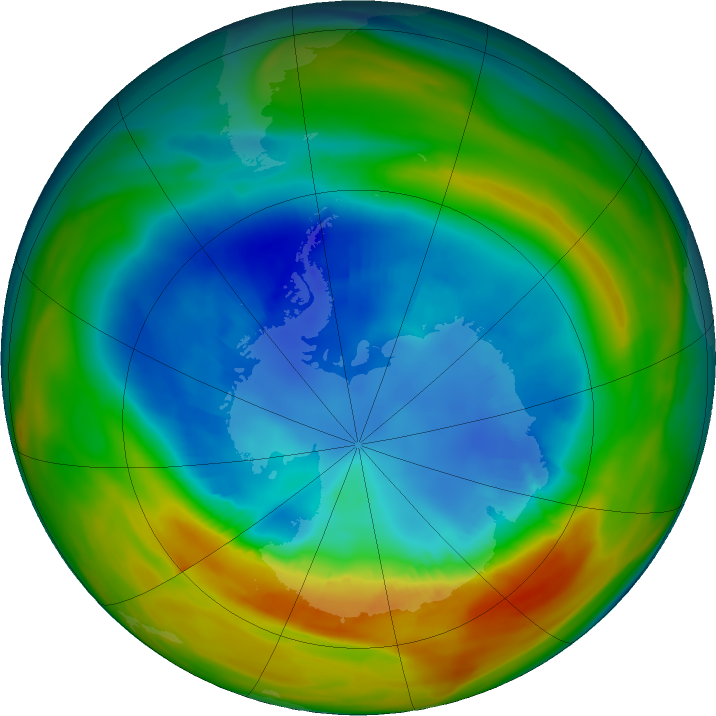 Antarctic ozone map for 24 August 2024